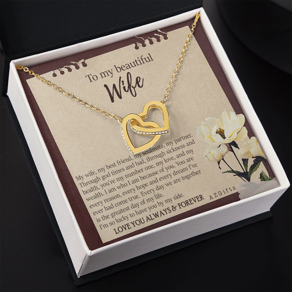 To My Wife Necklace from Husband, Personalized Necklace for Women, Luxury Necklace for Wife from Man Men, Wedding Anniversary Present For Wife, Beautiful Wife Jewelry Christmas Birthday Gifts For Wife7 Interlocking Hearts Necklace