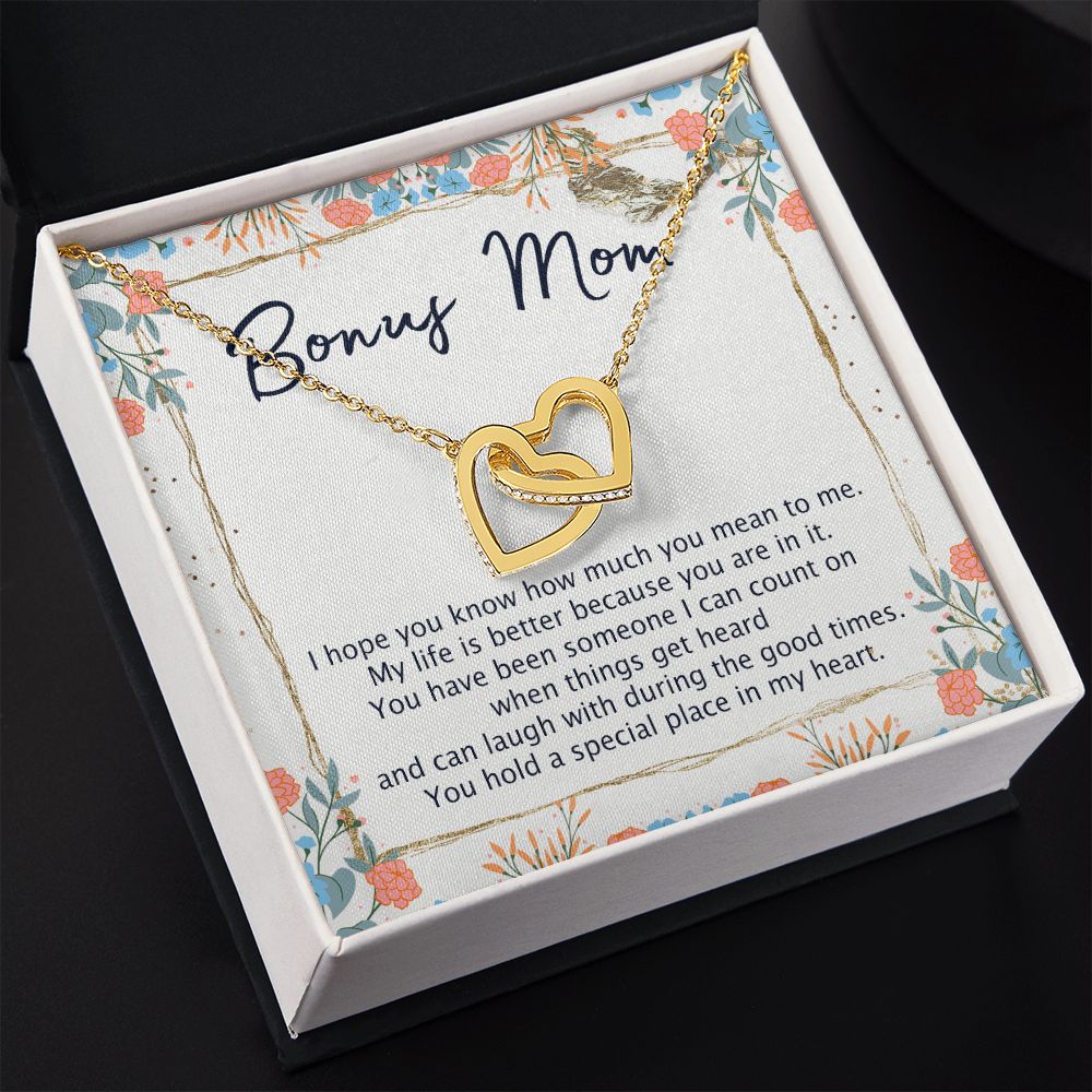 To My Bonus Mom Necklace Gift for Second Mom Boyfriend's Mom Gift Necklace for BoyFriend's Mom Gift For Boyfreinds Mom Mother In Law Mother's Day Necklace for Husband's Mother Interlocking Hearts Necklace
