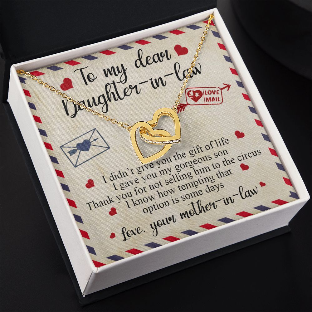 To My Dear Daughter In Law Gift, Graduation Gift For Her, Love Knot Necklace Interlocking Hearts Necklace