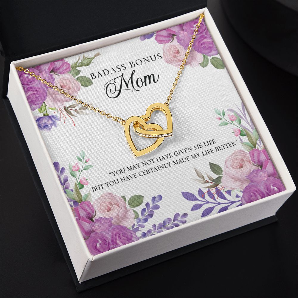 To My Badass Bonus Mom Necklace Pendant Gift From Daughter Or Son Necklace For To Mommy, Mother, Mother In Law Gift On Birthday, Anniversary Holiday Gift 30821 Interlocking Hearts Necklace