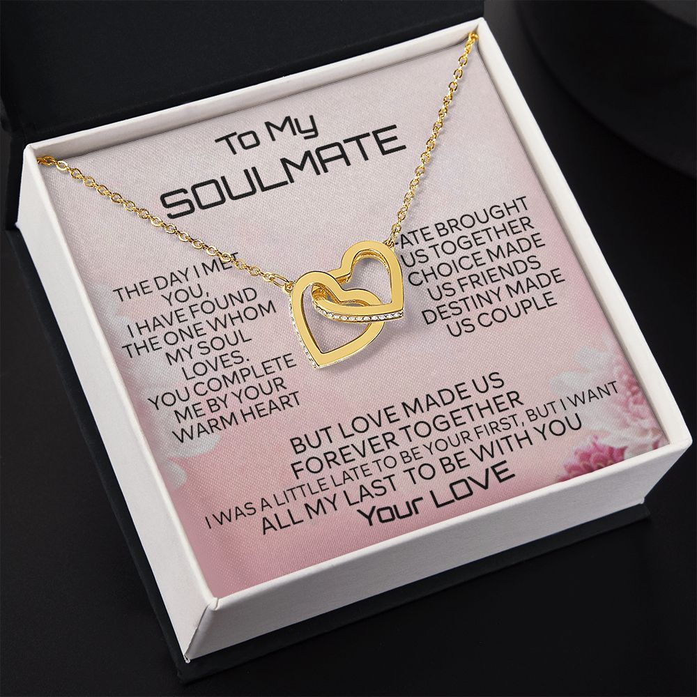 To My Soulmate Necklace for Women Birthday Christmas Jewelry Gifts For My Wife with Message Card Box Personalized Gift Present Pendant for Future Wife Soulmate Girlfriend Love 2 Interlocking Hearts Necklace