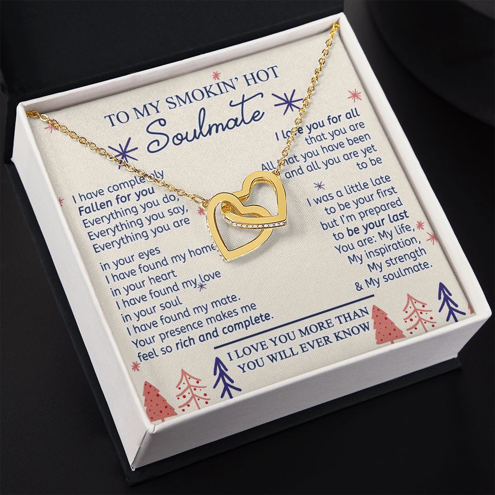 To My Smokin Hot Soulmate Necklace - Wife Gifts From Husband To My Wife Necklace, Gift for Her Romantic, Girlfriend Gifts Necklace for Wife from Men Includes Message Card and Gift Box 16 Interlocking Hearts Necklace