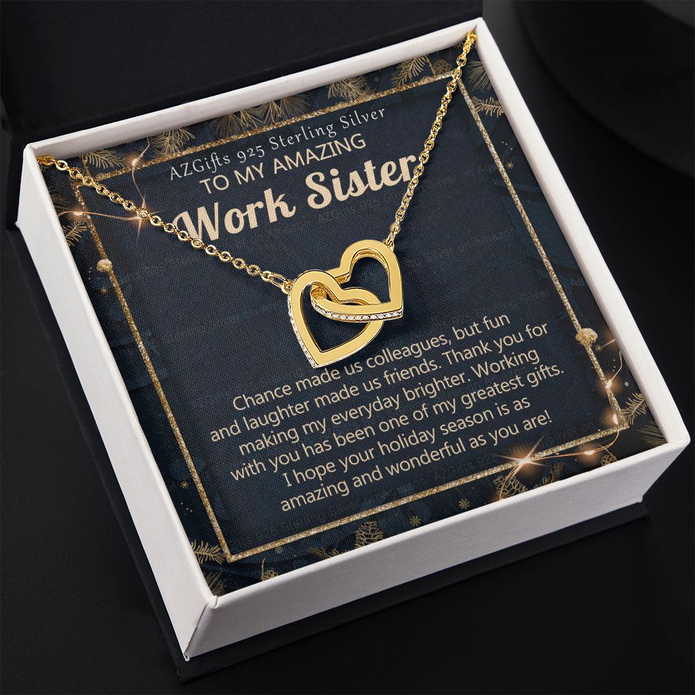 To My Work Sister Necklace Gift for Colleague Christmas Necklace for Work Sister from Co-Worker Christmas Pendant Gift for Colleague Christmas Jewelry Gift for Her Women 301 Interlocking Hearts Necklace