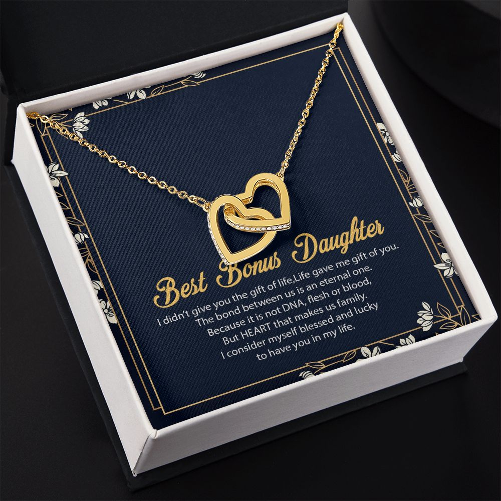 Bonus Daughter Gifts From Stepdad, Step Daughter Gifts From Stepmom, Stepdaughter Gifts From Stepdad, Father Stepdaughter Necklace, To My Bonus Daughter Necklaces, Christmas Gifts For Bonus8 Interlocking Hearts Necklace