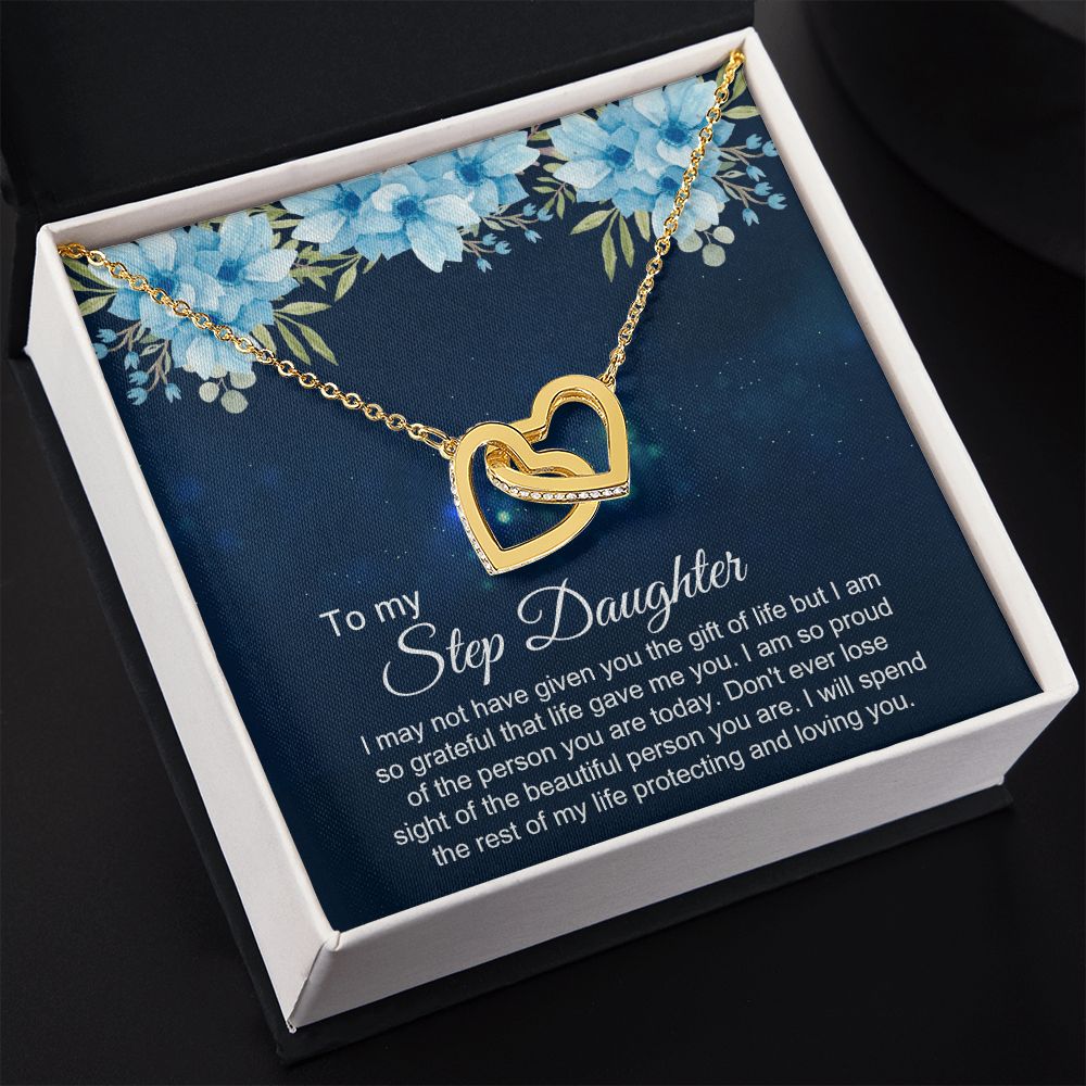 Bonus Daughter Gifts From Stepdad, Step Daughter Gifts From Stepmom, Stepdaughter Gifts From Stepdad, Father Stepdaughter Necklace, To My Bonus Daughter Necklaces, Christmas Gifts For Bonus3 Interlocking Hearts Necklace