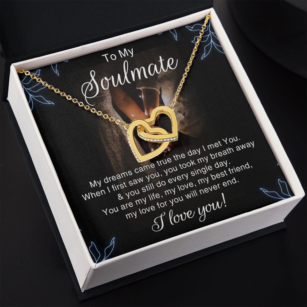 To My Soulmate Necklace for Women Birthday Christmas Jewelry Gifts For My Wife with Message Card Box Personalized Gift Present Pendant for Future Wife Soulmate Girlfriend Love 5 Interlocking Hearts Necklace