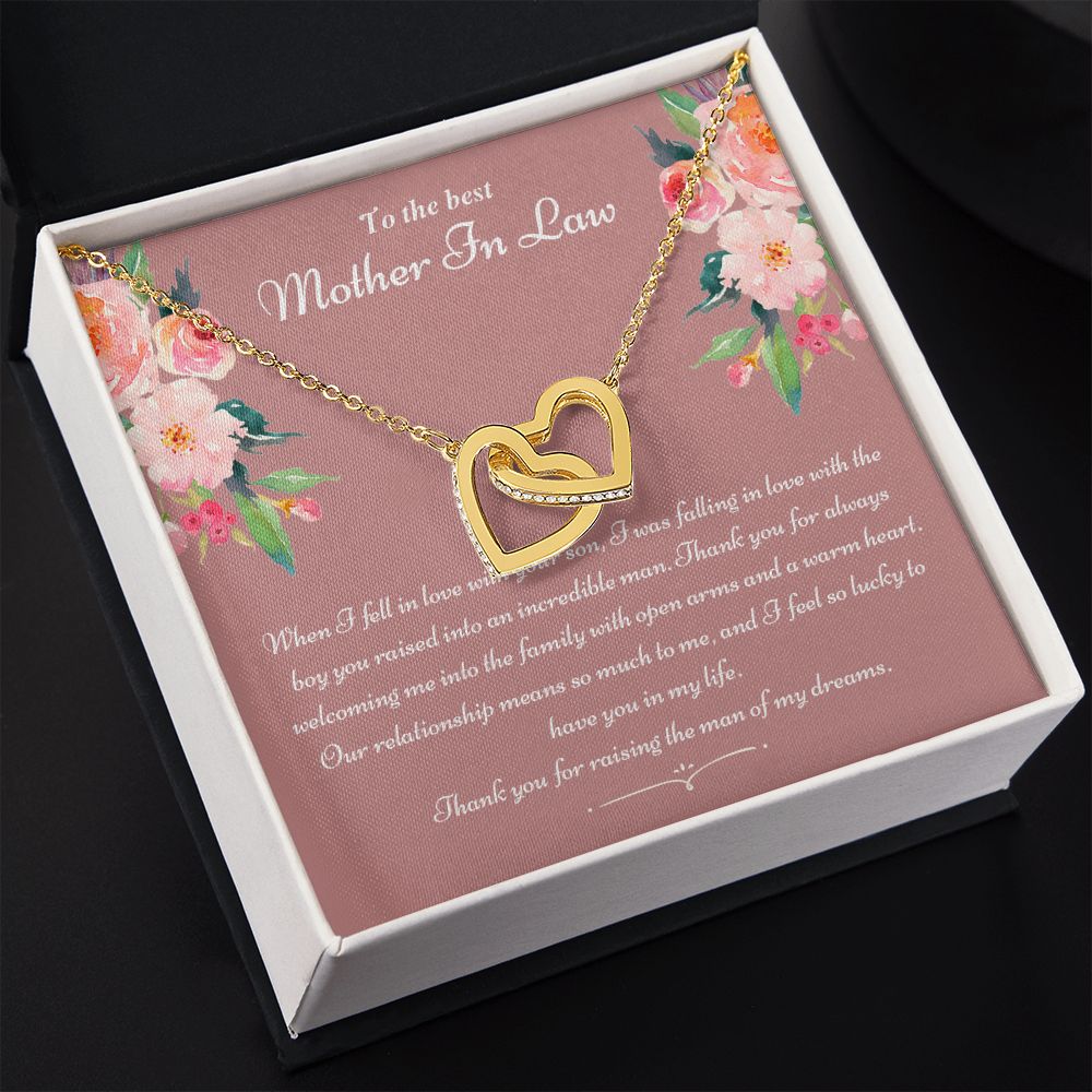 To The Best Mother In Law Gifts, Love Knot Necklace, Mother's Day Necklace Gifts Interlocking Hearts Necklace