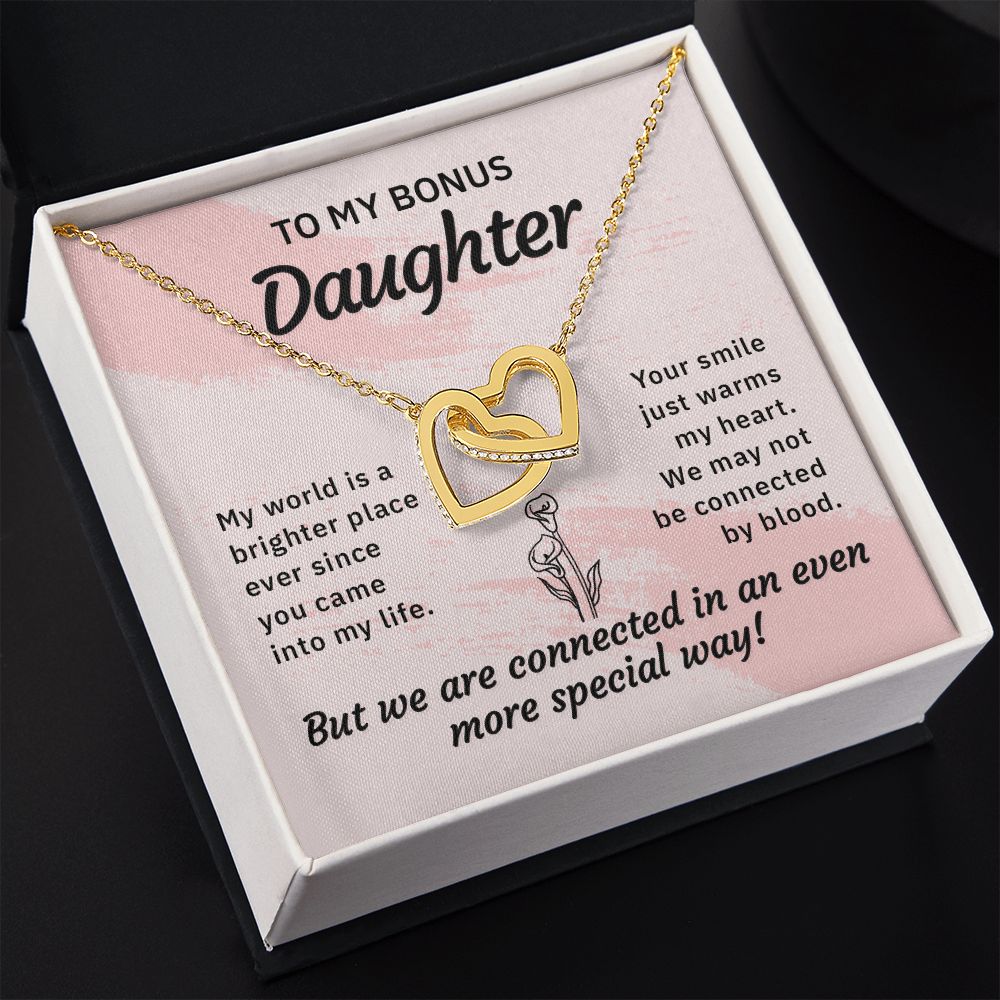 Bonus Daughter Gifts From Stepdad, Step Daughter Gifts From Stepmom, Stepdaughter Gifts From Stepdad, Father Stepdaughter Necklace, To My Bonus Daughter Necklaces, Christmas Gifts For Bonus11 Interlocking Hearts Necklace