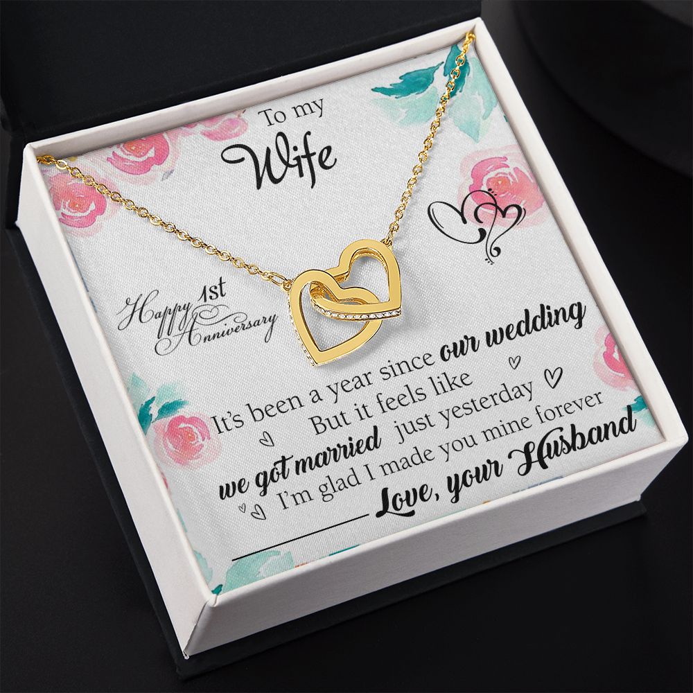 To My Wife Necklace, Wedding Anniversary Jewelry For Women, Necklace For Wife from Husband, Gift For Wife Birthday Gifts From Husband Necklace, Jewelry With Message Card In A Gift Box2 Interlocking Hearts Necklace