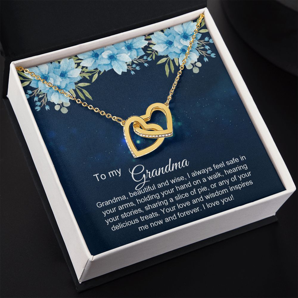 To My Grandma Necklace, Gift for Grandmother Necklace, Mothers Day Gift For Grandma Nana, Grandma Jewelry From Grandchildren GrandKids , Jewelry Box Gift For Grandma Grandmother2 Interlocking Hearts Necklace