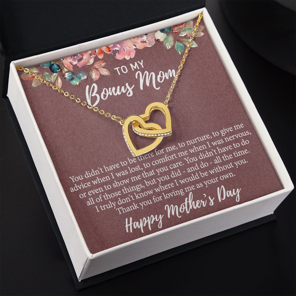 To My Bonus Mom Necklace, Gift for Bonus Mother From Bonus Daughter to Stepmom Jewelry Gift for Mother's Day, Valentine's, Birthday, Anniversary Interlocking Hearts Necklace
