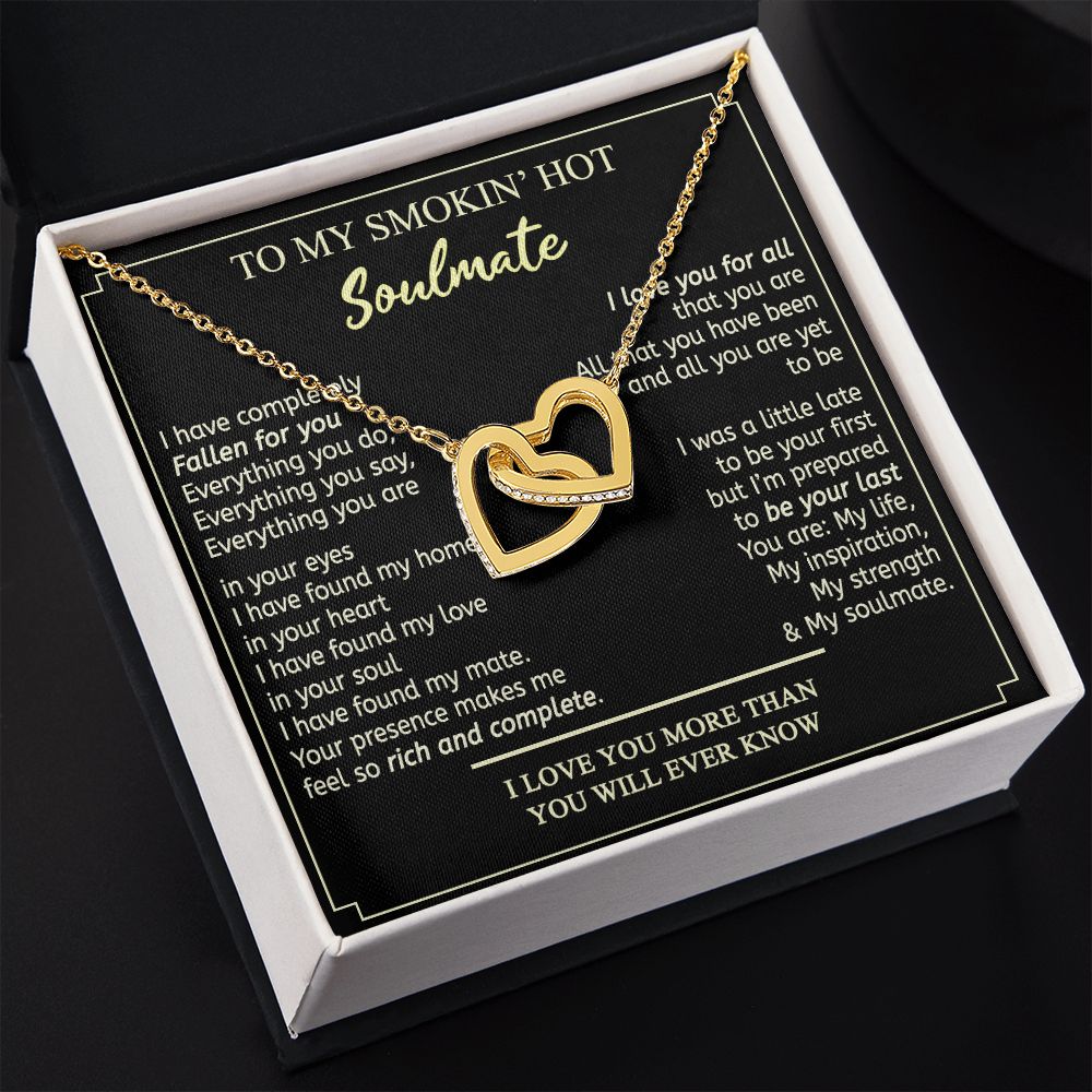 To My Smokin Hot Soulmate Necklace - Wife Gifts From Husband To My Wife Necklace, Gift for Her Romantic, Girlfriend Gifts Necklace for Wife from Men Includes Message Card and Gift Box 2 Interlocking Hearts Necklace