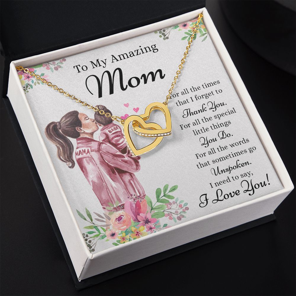 Mom Necklace Gifts for Mom from Daughter to Mom Gifts for Mothers Day from Daughter, To My Mom Necklace from Daughter to Mom Birthday Gifts Necklace with Message Card and Gift Box2240 Interlocking Hearts Necklace