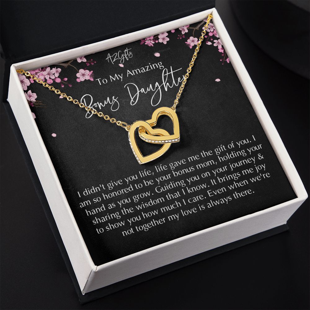 Bonus Daughter Gifts From Stepdad, Step Daughter Gifts From Stepmom, Stepdaughter Gifts From Stepdad, Father Stepdaughter Necklace, To My Bonus Daughter Necklaces, Christmas Gifts For Bonus D Interlocking Hearts Necklace