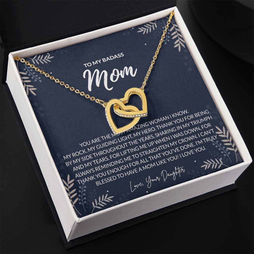 To my Badass Mom Necklace from Daughter Gift for Mother’s Birthday Xmas Present Interlocking Hearts Necklace