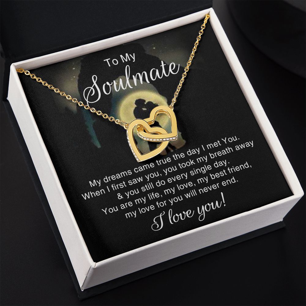 To My Soulmate Necklace for Women Birthday Christmas Jewelry Gifts For My Wife with Message Card Box Personalized Gift Present Pendant for Future Wife Soulmate Girlfriend Love 3 Interlocking Hearts Necklace