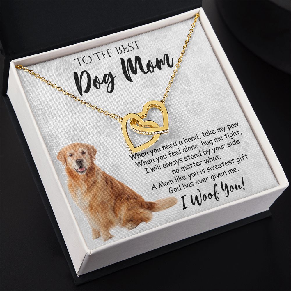 To The Best Golden Retriever Dog Mom Knot Necklace Mother's Day Gift , I Woof You Quote Gift Card, Message Card Jewelry For Dog Lovers, Necklace For Mom Interlocking Hearts Necklace