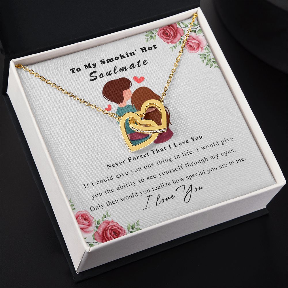 To My Smokin Hot Soulmate Necklace - Wife Gifts From Husband To My Wife Necklace, Gift for Her Romantic, Girlfriend Gifts Necklace for Wife from Men Includes Message Card and Gift Box Interlocking Hearts Necklace