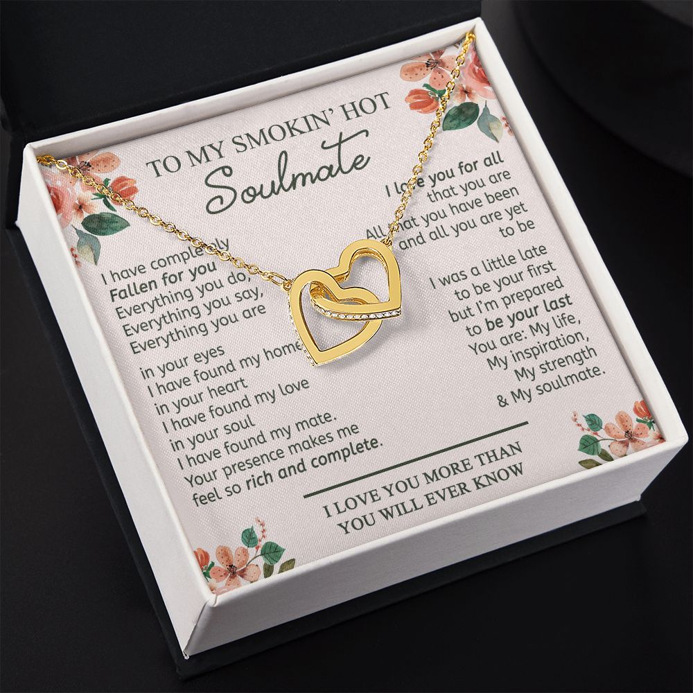 To My Smokin Hot Soulmate Necklace - Wife Gifts From Husband To My Wife Necklace, Gift for Her Romantic, Girlfriend Gifts Necklace for Wife from Men Includes Message Card and Gift Box 20 Interlocking Hearts Necklace