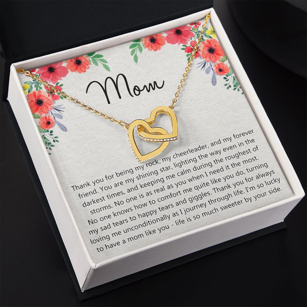 To My Mom Gift Necklace for Mother Daughter Jewelry, Thank You Mom Gift, Gift for Mom from Daughter to Mother Necklace Pendant Jewelry Box for Mom on Mother's Day Birthday Interlocking Hearts Necklace