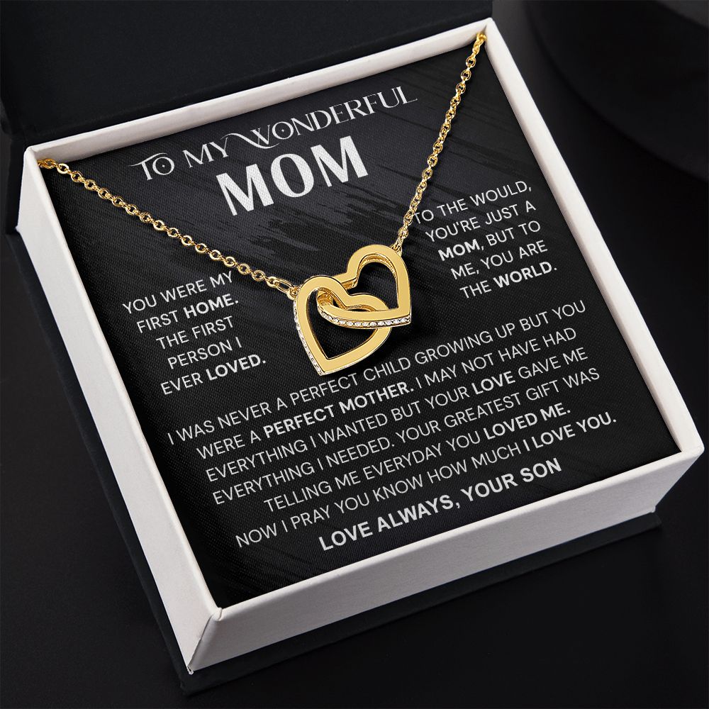To My Wonderful Mom Necklace, Mom From Son Gift, Gift for Mother's Day From Son, Gift for Mom, Mother Gift from Son Necklace, Son to Mom Gifts, Mom gifts, Mothers Day Gift From Son Interlocking Hearts Necklace
