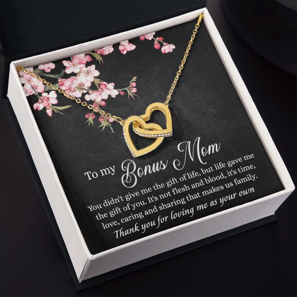 To My Bonus Mom Necklace, Gifts for Step Mom, Bonus Mom Necklace from Bonus Daughter Son, Necklaces for Women, Mothers Day Gift for Stepmom, Mother in Law Gift from Daughter in Law Interlocking Hearts Necklace