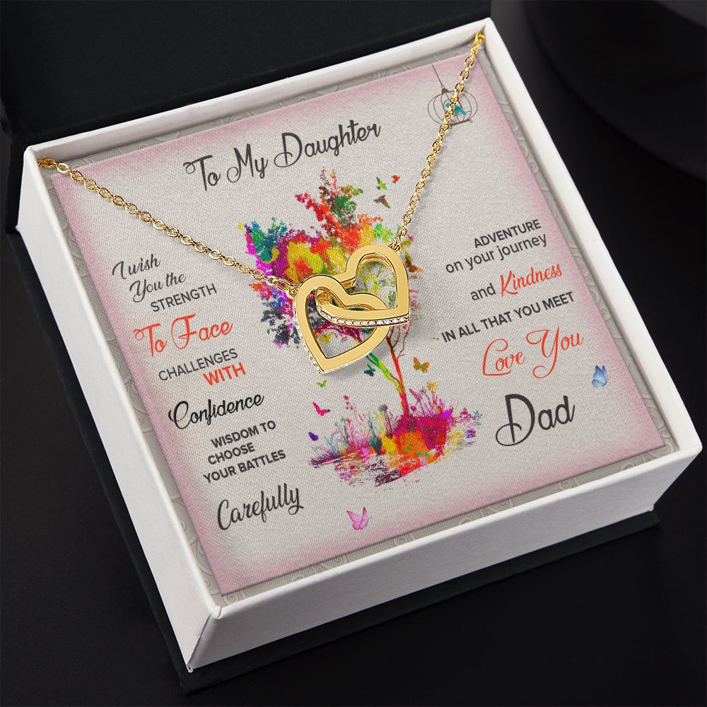 To My Daughter Necklace Pendant I Wish You The Strength To Face With Message Card Gift Box Gift For To Daughter, Daughter In Law Gift On Birthday Anniversary Gift Interlocking Hearts Necklace
