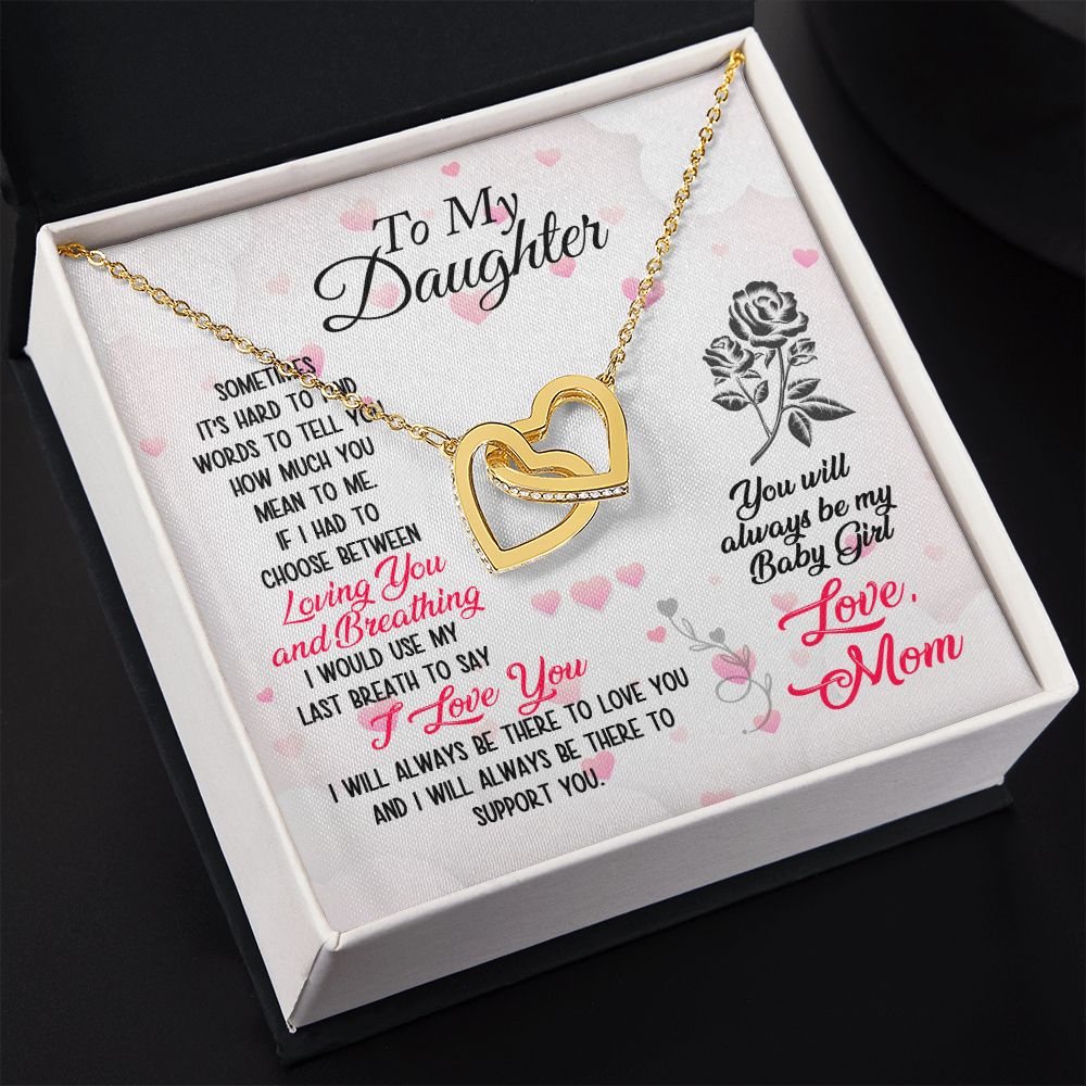 To My Daughter Necklace Pendant Gift From Mom Necklace Loving You And Breathing With Message Card Gift Box Gift For To Daughter, Daughter In Law On Birthday Anniversary Interlocking Hearts Necklace