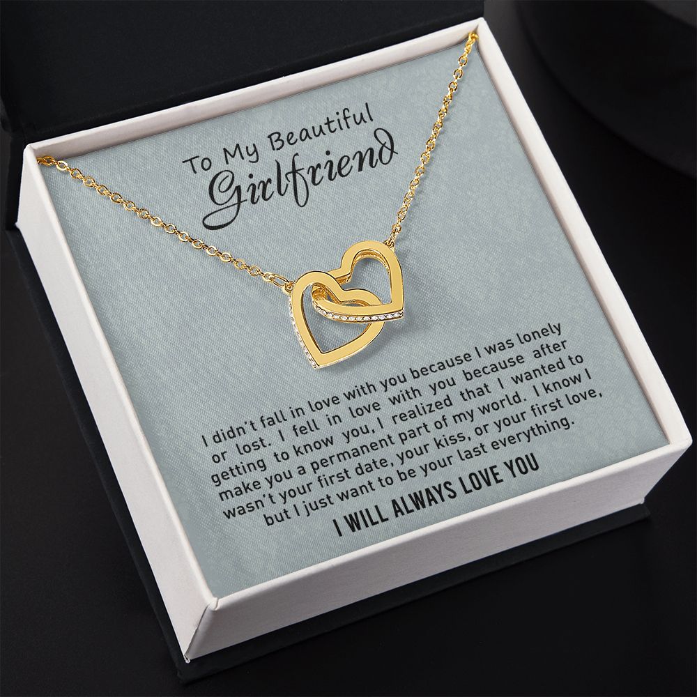 To My Girlfriend Necklace from Boyfriend, Personalized Necklace for Women, Luxury Necklace for Girlfriend, Wedding Anniversary Present For Her, Girlfriend Gift Jewelry Christmas Birthday Gift2 Interlocking Hearts Necklace