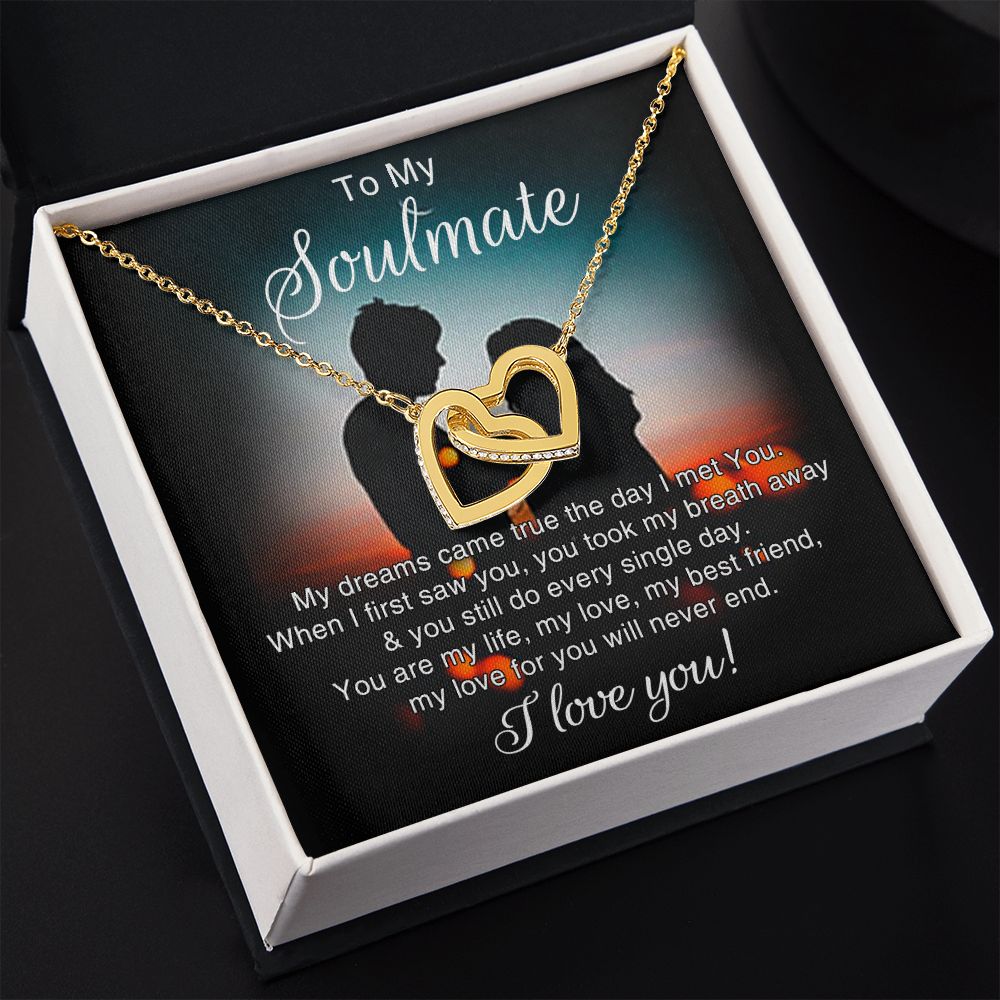 To My Soulmate Necklace for Women Birthday Christmas Jewelry Gifts For My Wife with Message Card Box Personalized Gift Present Pendant for Future Wife Soulmate Girlfriend Love 4 Interlocking Hearts Necklace