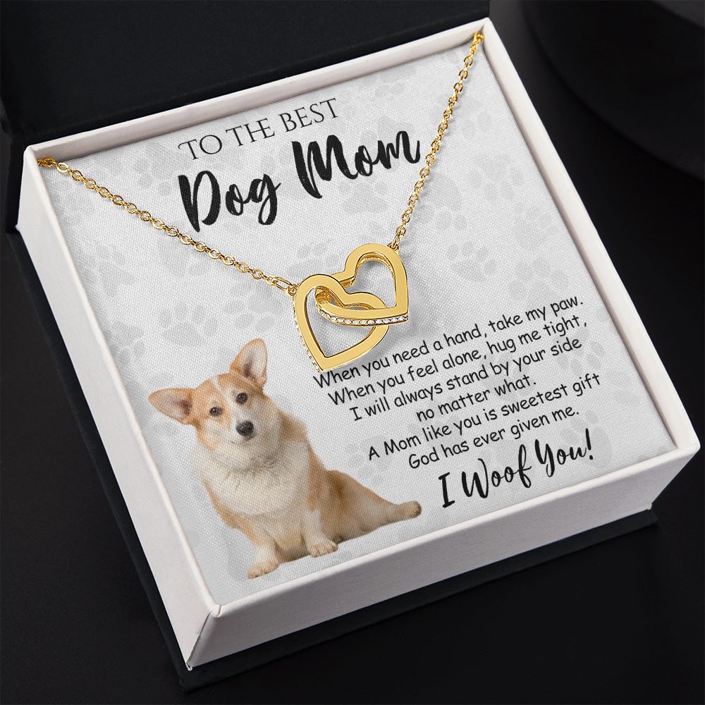 To The Best Corgi Dog Mom Knot Necklace Mother's Day Gift , I Woof You Quote Gift Card, Message Card Jewelry For Dog Lovers, Necklace For Mom Interlocking Hearts Necklace