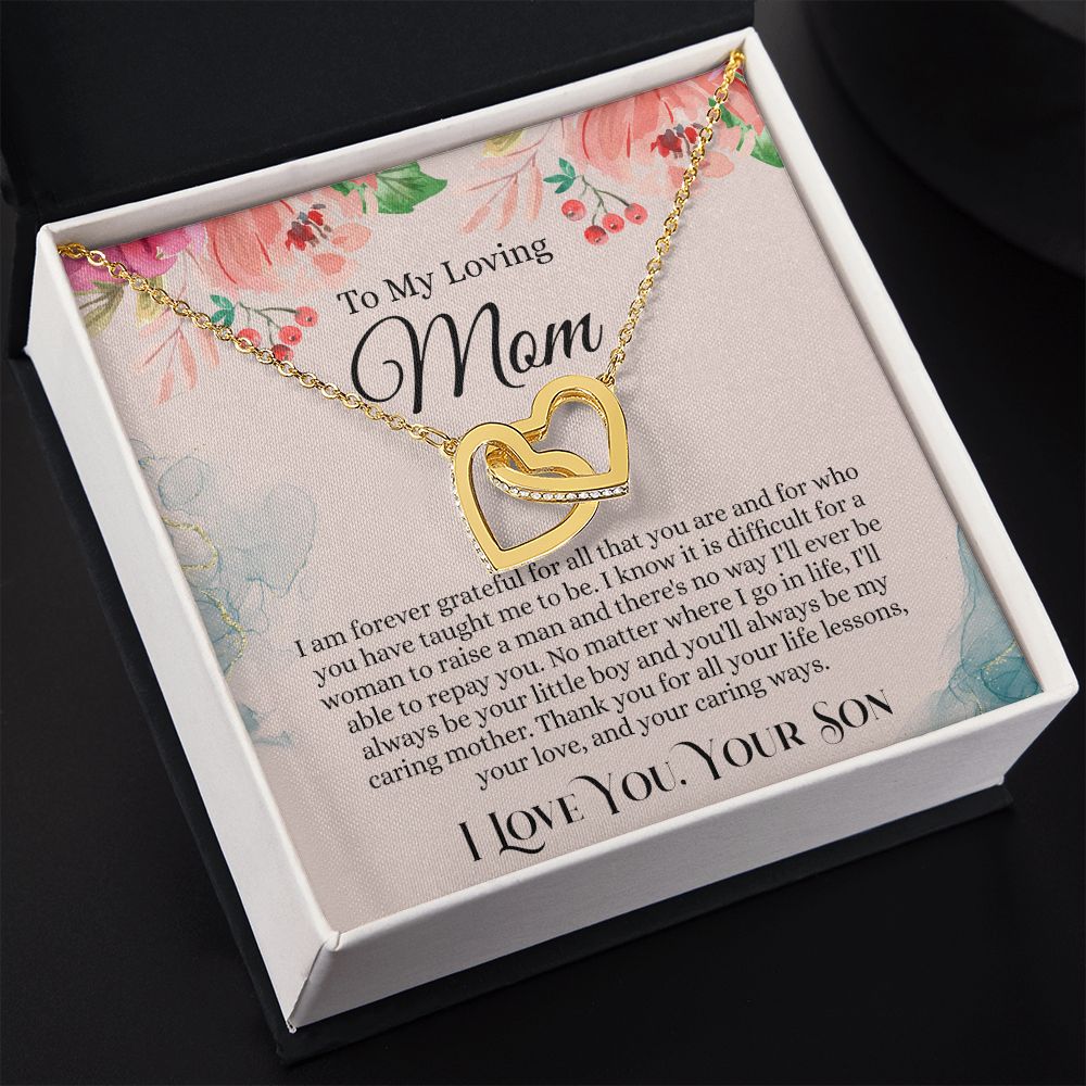To My Loving Mom Necklace, Mom Gift From Son, Mom Necklace, Gift For Mom From Son, Mom Mother's Day Gift From Son, Mom Birthday Gift From Son, To My Mom Gift, Necklace for Women Interlocking Hearts Necklace