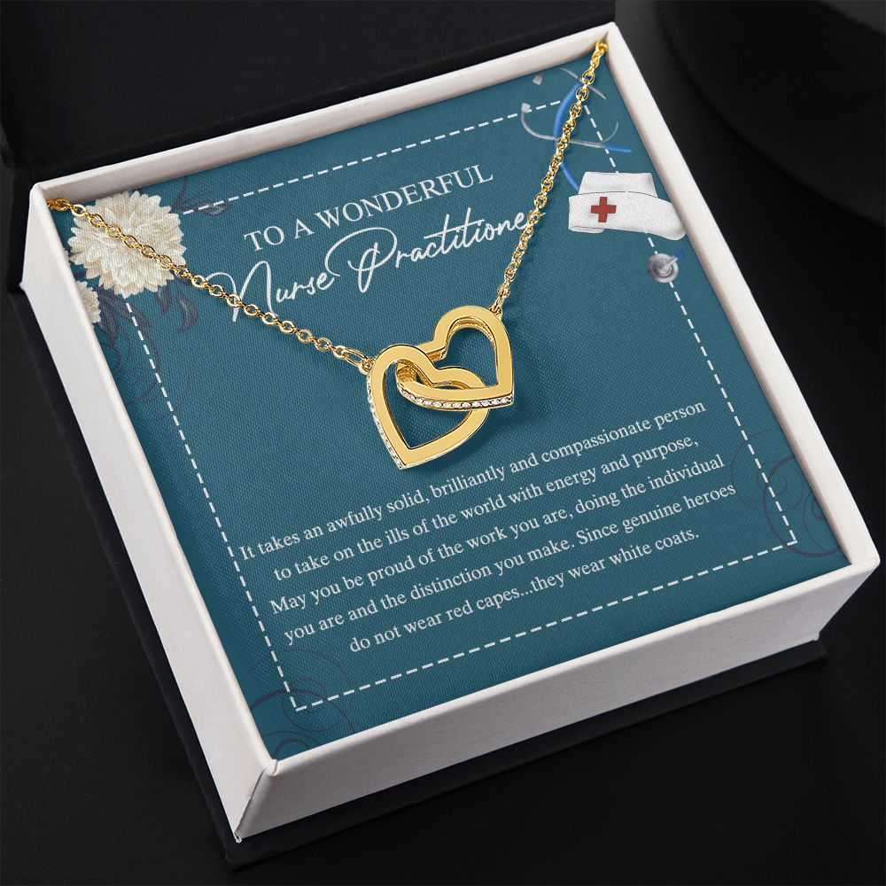 To My Nurse Practitioner Necklace with Box Message Card, Gift For Nurse Jewelry Congrats Graduation Pendants Gift For Daughter, Granddaughter, Niece, Sister Interlocking Hearts Necklace