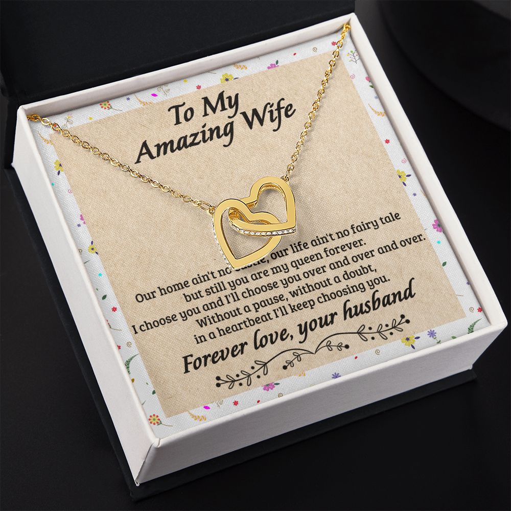 Birthday Gifts For Wife, Necklace Gifts For Wife From Husband, To My Wife Jewelry For Women , To My Wife Necklace  from Husband Wedding Anniversary Present For Wife, Beautiful Wife Jewelry Christmas18 Interlocking Hearts Necklace