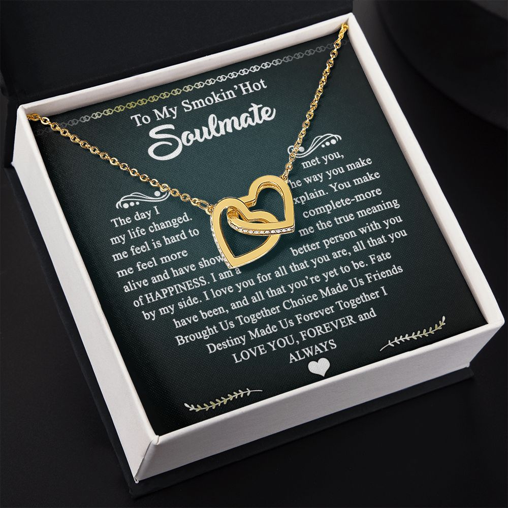 To My Smokin Hot Soulmate Necklace - Wife Gifts From Husband To My Wife Necklace, Gift for Her Romantic, Girlfriend Gifts Necklace for Wife from Men Includes Message Card and Gift Box 3 Interlocking Hearts Necklace