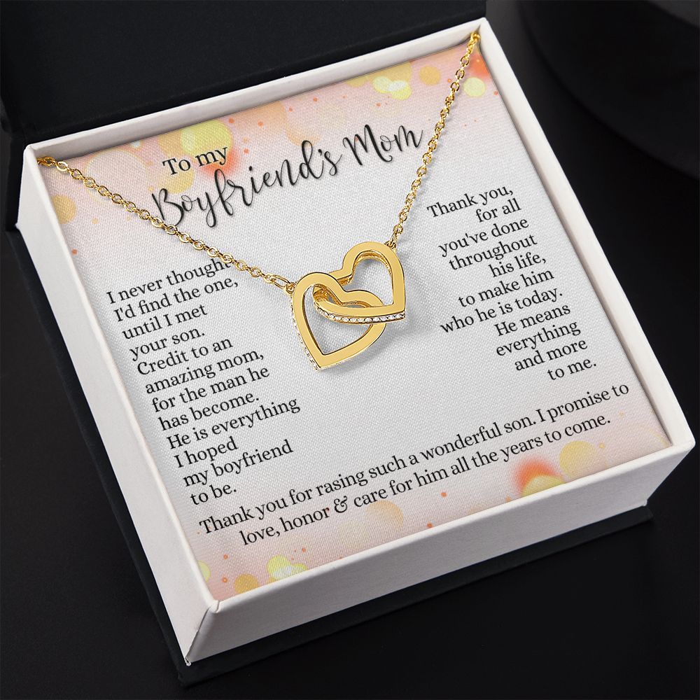 To My Boyfriend's Mom Necklace with Message Card Box, Birthday Gift For Boyfriends Mom, Mother's Day Necklace for Mother of Boyfriend, To My Boyfriends Mom Gifts Interlocking Hearts Necklace