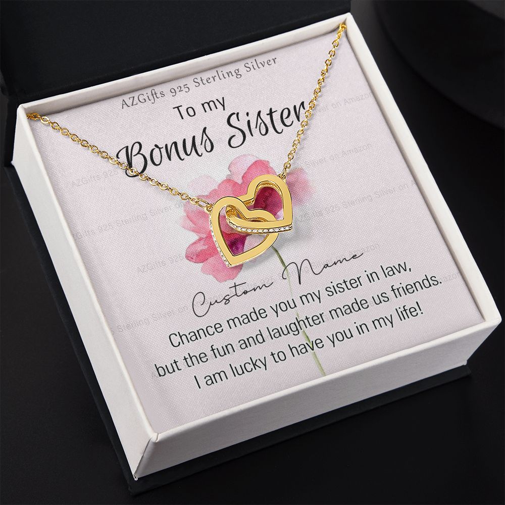 To my Bonus Sister Necklace Pendant for Sister in law Gift for Sister-in-Law Birthday Gift Idea for Her Sister of the Groom Necklace for Future Sister in Law Gift Interlocking Hearts Necklace