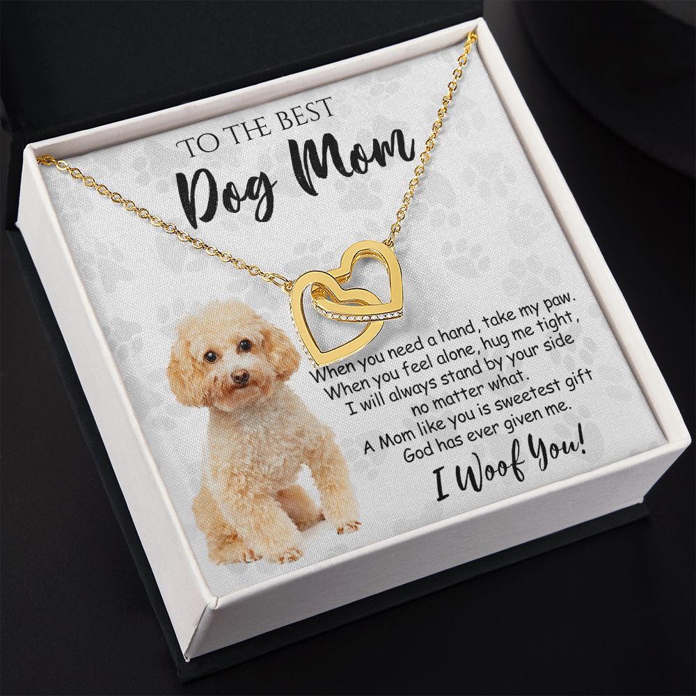 To The Best Poodle Dog Mom Knot Necklace Mother's Day Gift , I Woof You Quote Gift Card, Message Card Jewelry For Dog Lovers, Necklace For Mom Interlocking Hearts Necklace