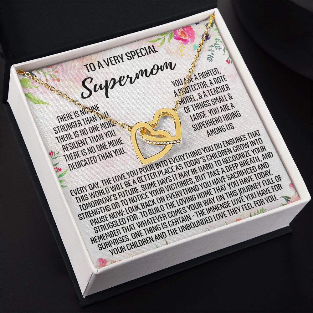 To Supermom Mom Necklace Gift for Single Mother Necklace Holiday, Christmas, Birthday Present for Single Mother, Super Mom, Mother's Day Gift Mom Jewelry for Women 301 Interlocking Hearts Necklace