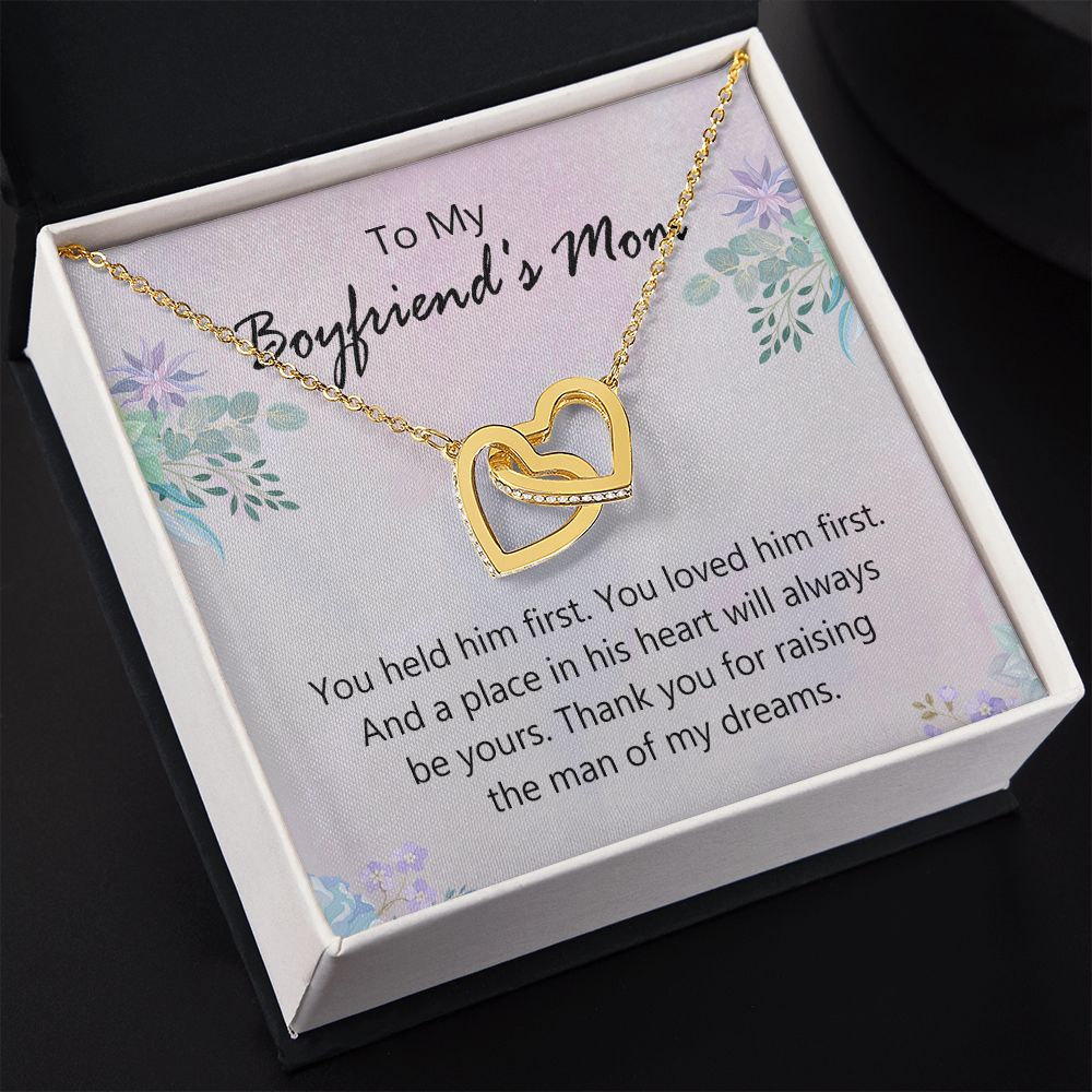 To My Boyfriends Mom Necklace with Message Card, Boyfriends Mom Jewelry Birthday Gift, Boyfriend Mom Gift Personalized, Custom Necklace for Women, Boyfriends Mom Gift from Girlfriend Interlocking Hearts Necklace