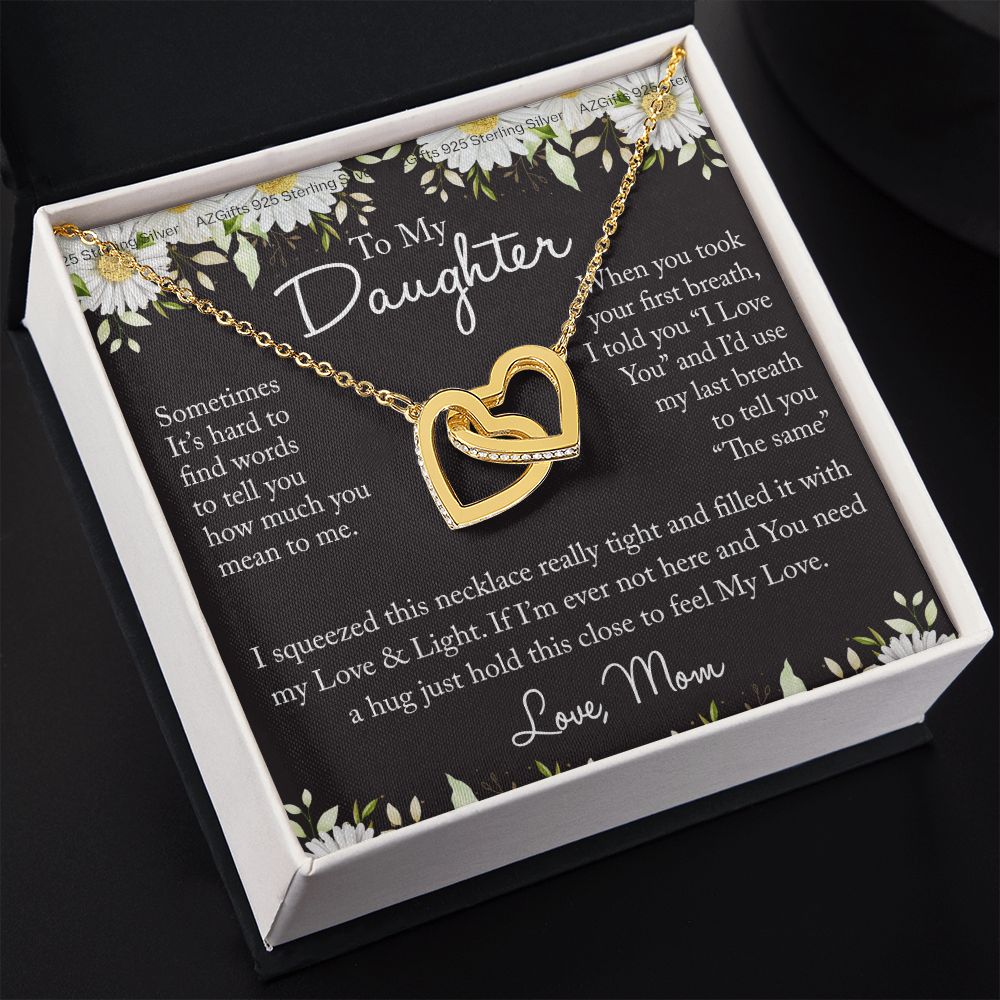 To My Daughter Necklace from Mom Mother Sterling Silver Daughter Gifts from Mom Necklace for Daughter Birthday Gift Graduation Gifts from Mother Daughter Jewelry Gift Interlocking Hearts Necklace