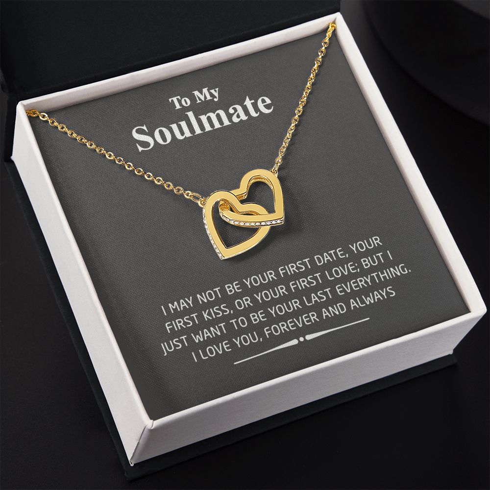 To My Soulmate Necklace for Women Birthday Valentines Day Jewelry Gifts For My Wife with Message Card Box Personalized Gift Present Pendant for Future Wife Soulmate Girlfriend Love 2 Interlocking Hearts Necklace