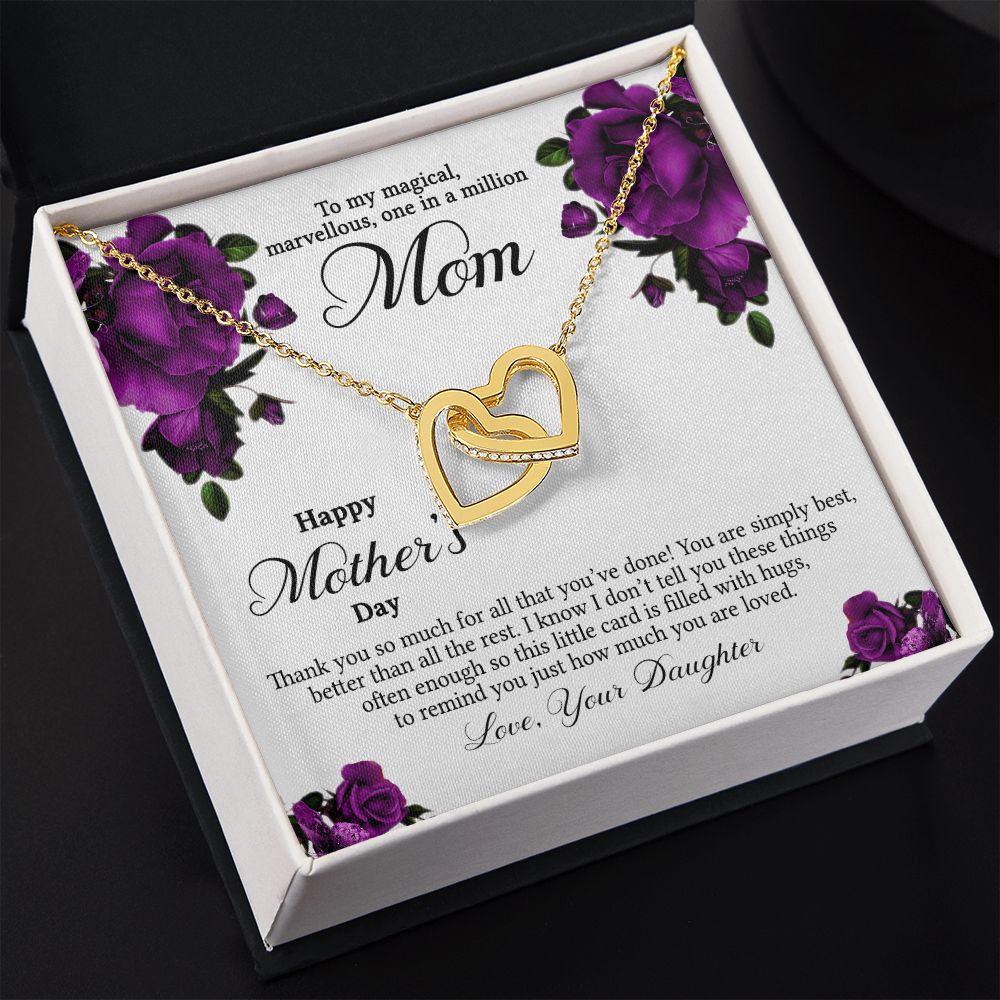 Mom Necklace Gifts for Mom from Daughter to Mom Gifts for Mothers Day from Daughter, To My Mom Necklace from Daughter to Mom Birthday Gifts Necklace with Message Card and Gift Box3 Interlocking Hearts Necklace
