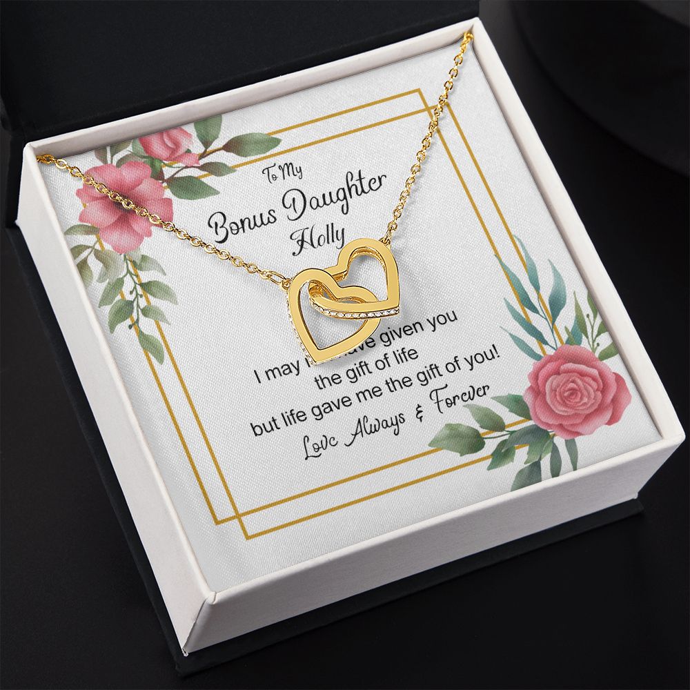 Bonus Daughter Gifts From Stepdad, Step Daughter Gifts From Stepmom, Stepdaughter Gifts From Stepdad, Father Stepdaughter Necklace, To My Bonus Daughter Necklaces, Christmas Gifts For Bonus6 Interlocking Hearts Necklace