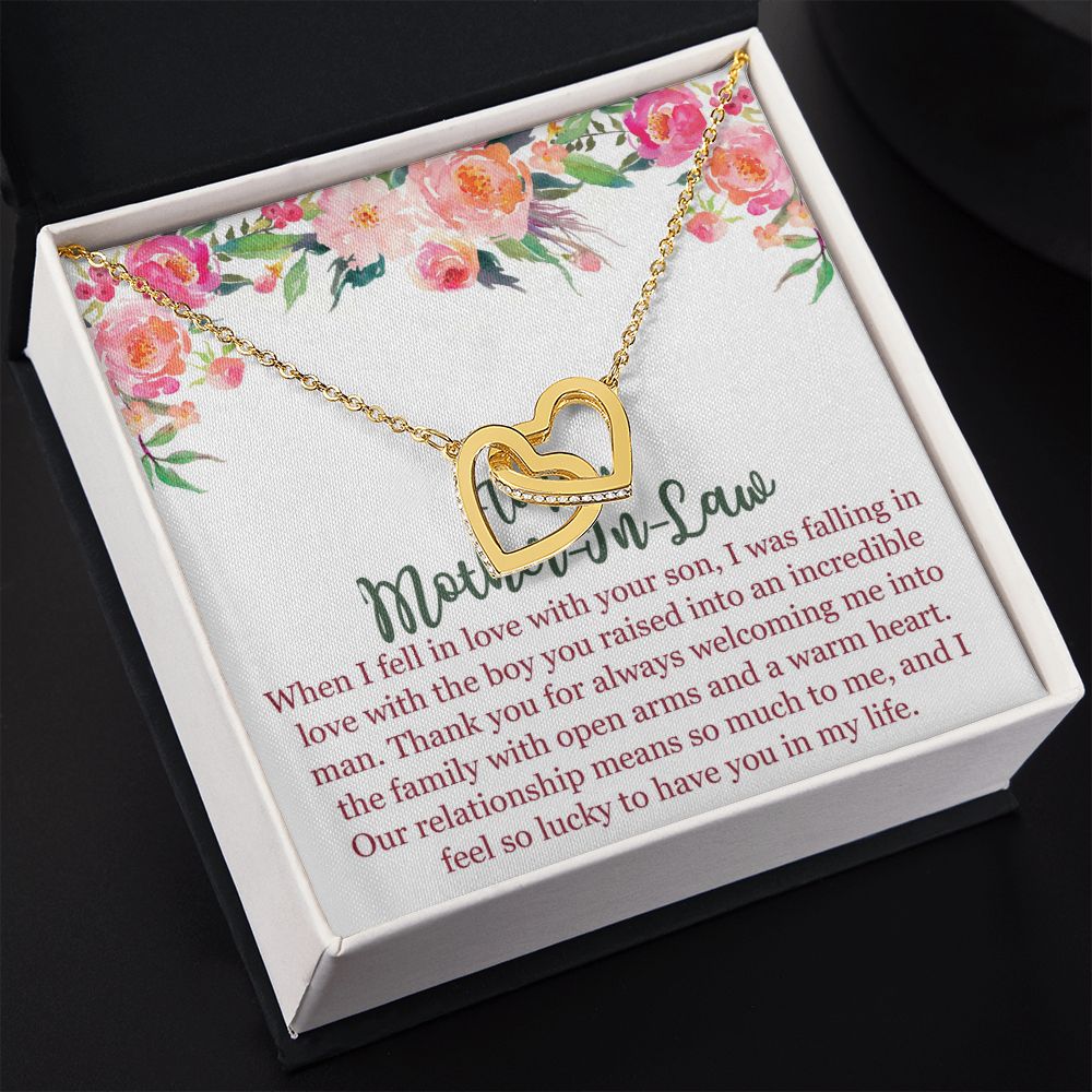 To My Mom In Law Necklace Pendant Gift From Son Happy Mother's Day Gift For Mom Birthday, Anniversary Love With Your Son Interlocking Hearts Necklace