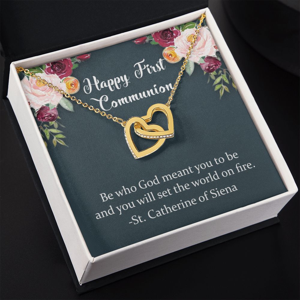 First Communion Necklace, First Communion Gift, First Holy Communion, 1st Communion, Gifts For Girl First Communion Congrats Graduation Pendants Gift For Daughter, Granddaughter, Niece Interlocking Hearts Necklace
