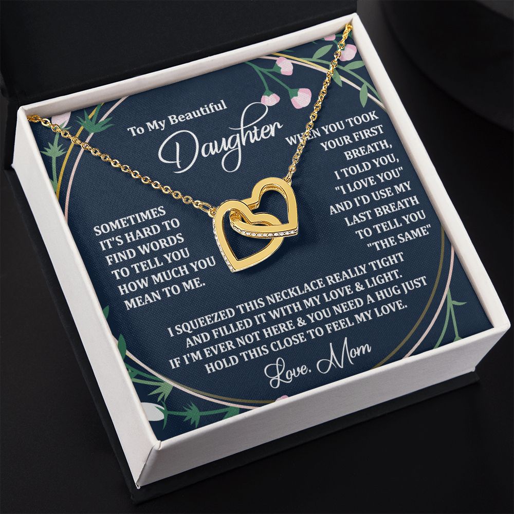 To My Daughter Gift Necklace from Mom, Mother and Daughter Necklace for Girls, Mother Daughter Gift Ideas, Jewelry Pendant Interlocking Hearts Necklace