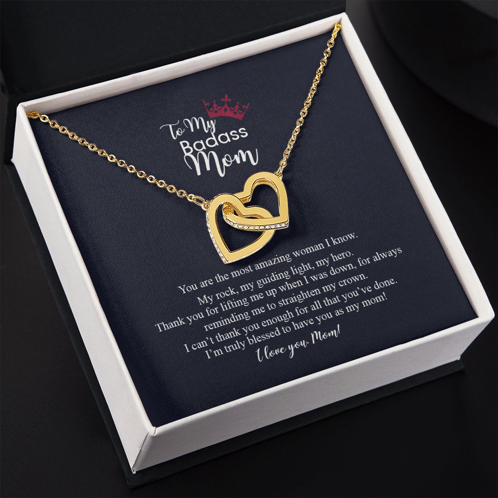 To My Badass Mom Love Knot Necklace, Gift For Mom Mother's Day Birthday Gift Interlocking Hearts Necklace