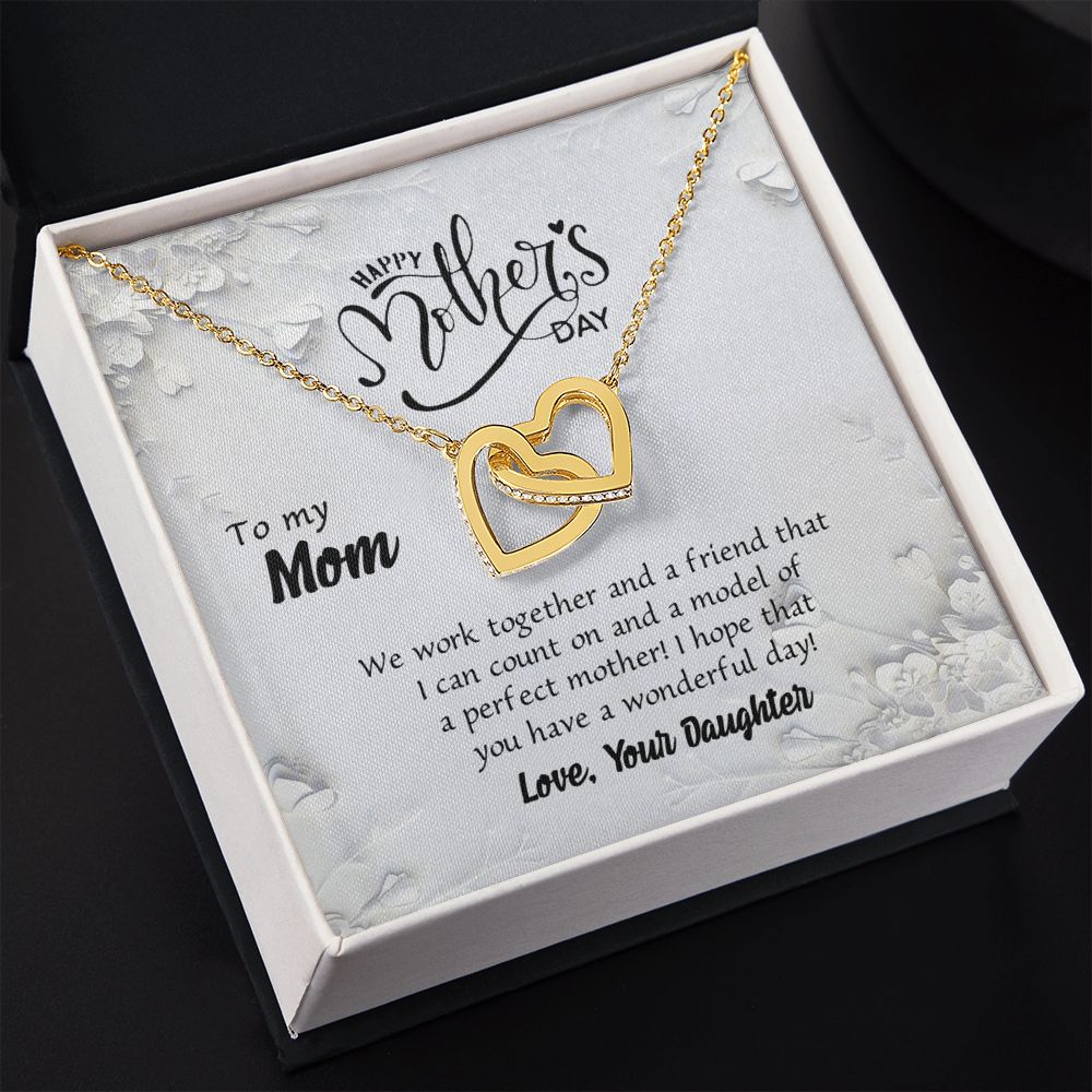 To My Mom Necklace Pendant Gift From Daughter And Happy Mother's Day Gift For Mom Birthday, Anniversary Together And A Friend Interlocking Hearts Necklace