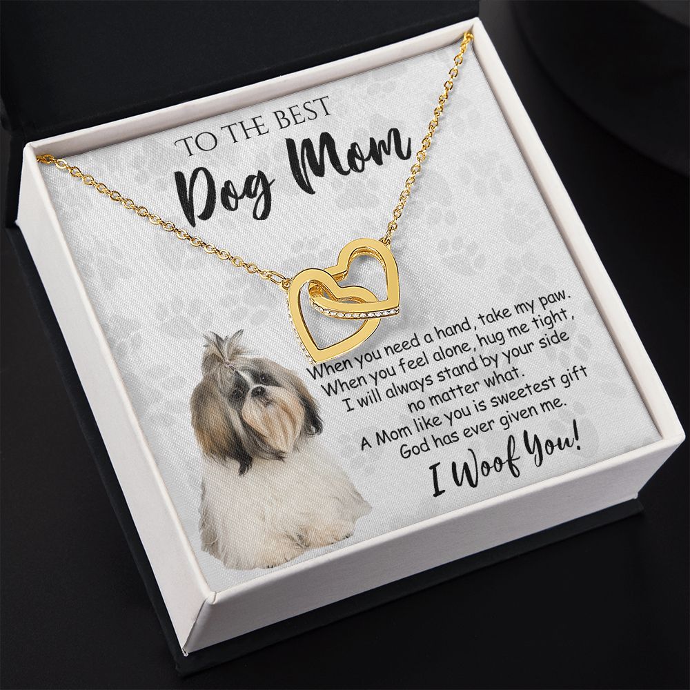 To The Best Shih Tzu Dog Mom Knot Necklace Mother's Day Gift , I Woof You Quote Gift Card, Message Card Jewelry For Dog Lovers, Necklace For Mom Interlocking Hearts Necklace